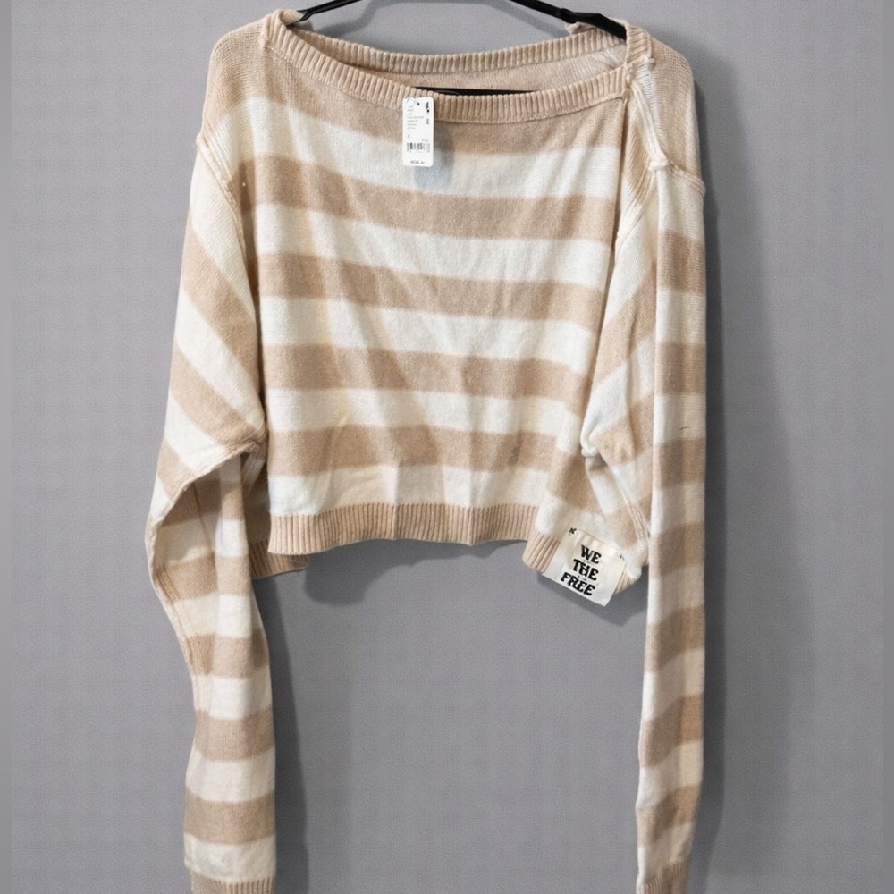 Free People ivory and white stripe crop sweater